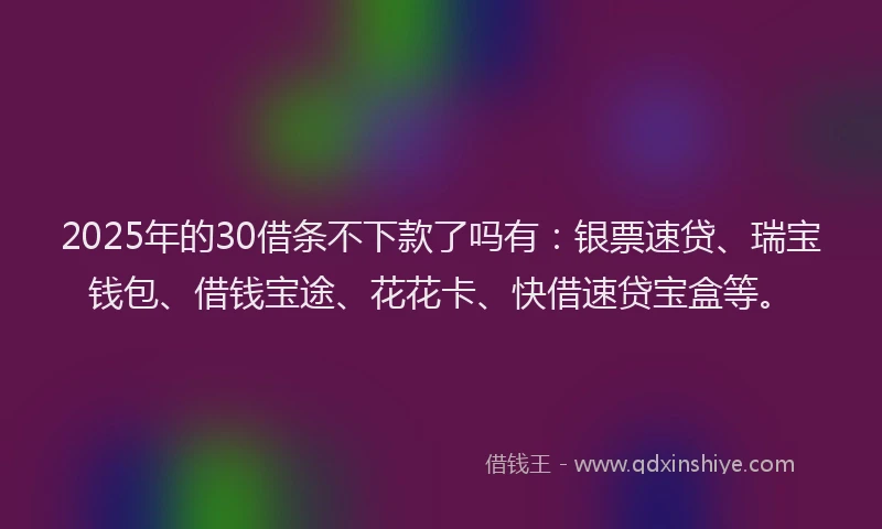 2025年的30借条不下款了吗有：银票速贷、瑞宝钱包、借钱宝途、花花卡、快借速贷宝盒等。