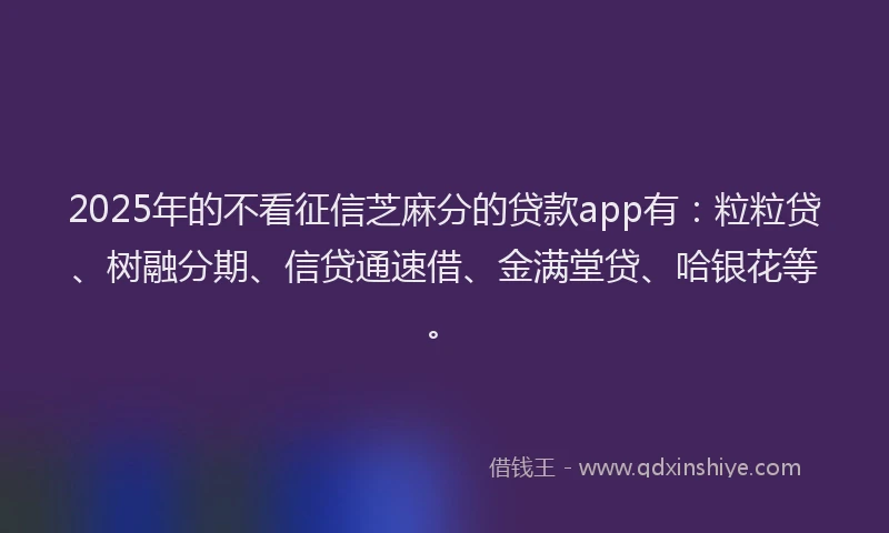 2025年的不看征信芝麻分的贷款app有：粒粒贷、树融分期、信贷通速借、金满堂贷、哈银花等。