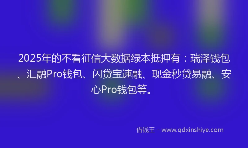 2025年的不看征信大数据绿本抵押有：瑞泽钱包、汇融Pro钱包、闪贷宝速融、现金秒贷易融、安心Pro钱包等。