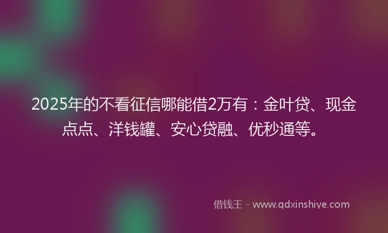 2025年的不看征信哪能借2万有：金叶贷、现金点点、洋钱罐、安心贷融、优秒通等。