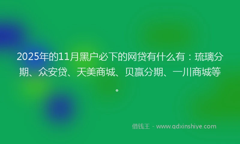 2025年的11月黑户必下的网贷有什么有：琉璃分期、众安贷、天美商城、贝赢分期、一川商城等。