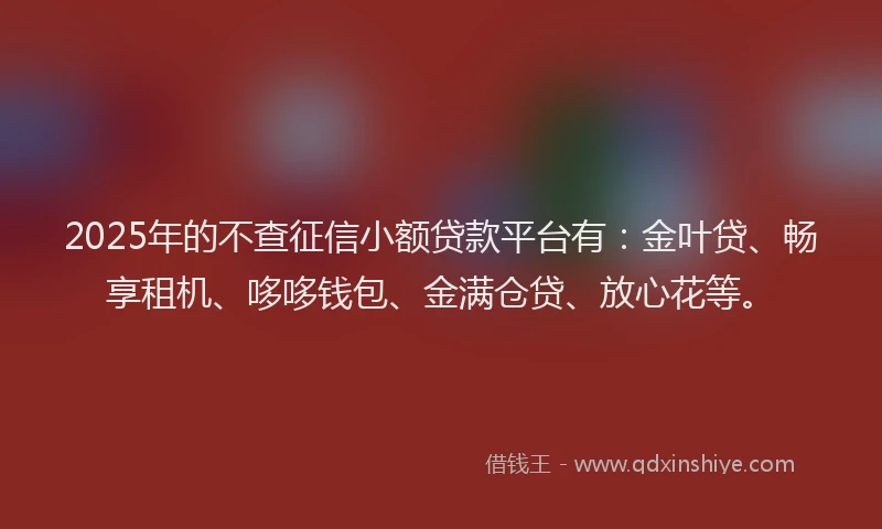 2025年的不查征信小额贷款平台有:金叶贷、畅享租机、哆哆钱包、金满仓贷、放心花等。
