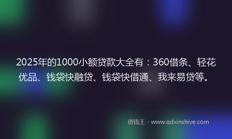2025年的1000小额贷款大全有：360借条、轻花优品、钱袋快融贷、钱袋快借通、我来易贷等。