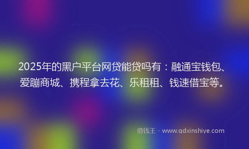 2025年的黑户平台网贷能贷吗有：融通宝钱包、爱蹦商城、携程拿去花、乐租租、钱速借宝等。