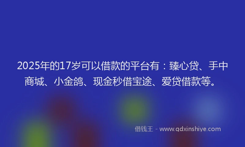 2025年的17岁可以借款的平台有：臻心贷、手中商城、小金鸽、现金秒借宝途、爱贷借款等。