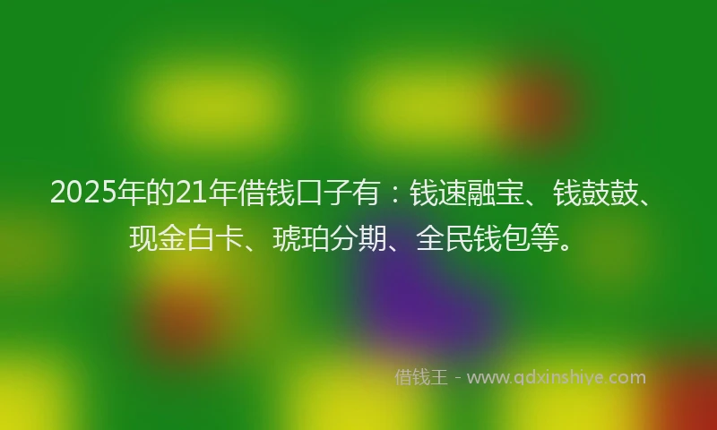2025年的21年借钱口子有：钱速融宝、钱鼓鼓、现金白卡、琥珀分期、全民钱包等。
