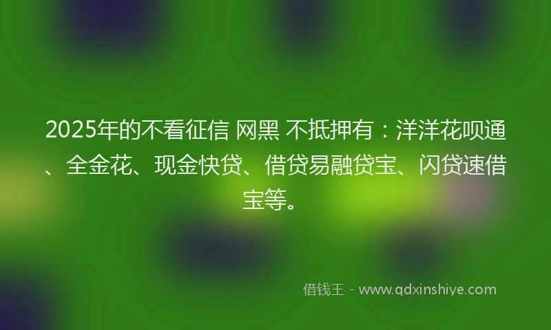 2025年的不看征信 网黑 不抵押有：洋洋花呗通、全金花、现金快贷、借贷易融贷宝、闪贷速借宝等。
