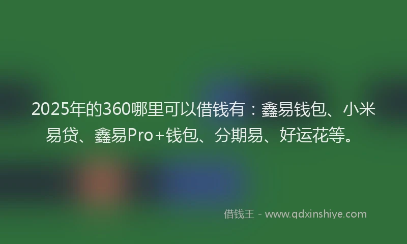 2025年的360哪里可以借钱有：鑫易钱包、小米易贷、鑫易Pro+钱包、分期易、好运花等。