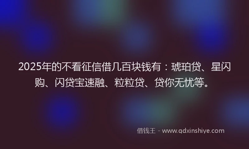 2025年的不看征信借几百块钱有：琥珀贷、星闪购、闪贷宝速融、粒粒贷、贷你无忧等。