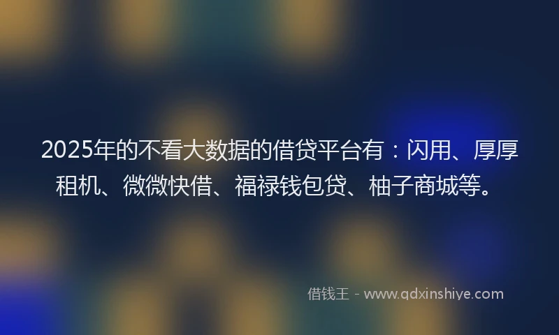 2025年的不看大数据的借贷平台有：闪用、厚厚租机、微微快借、福禄钱包贷、柚子商城等。