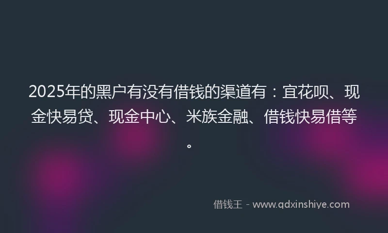 2025年的黑户有没有借钱的渠道有：宜花呗、现金快易贷、现金中心、米族金融、借钱快易借等。