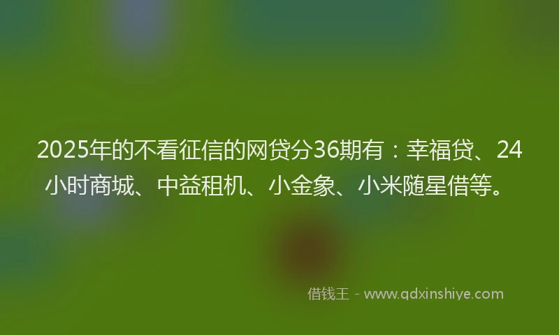 2025年的不看征信的网贷分36期有：幸福贷、24小时商城、中益租机、小金象、小米随星借等。