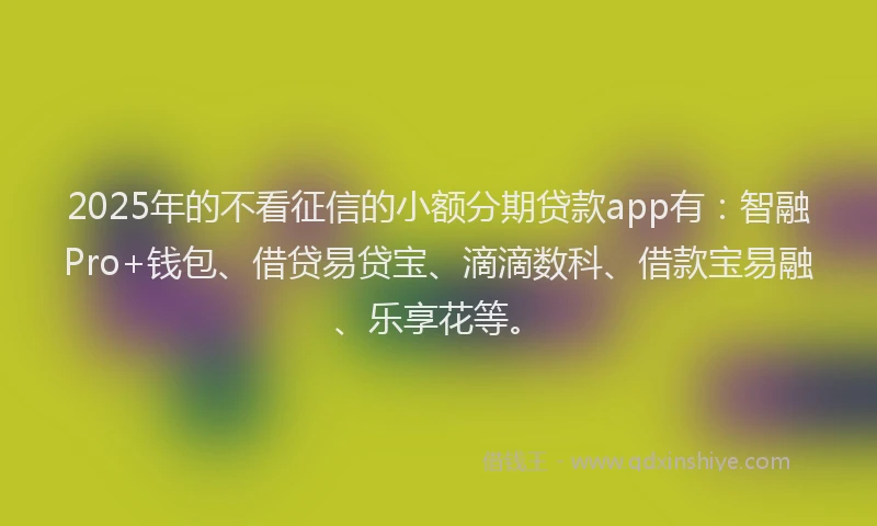 2025年的不看征信的小额分期贷款app有：智融Pro+钱包、借贷易贷宝、滴滴数科、借款宝易融、乐享花等。