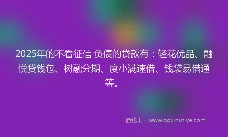 2025年的不看征信 负债的贷款有：轻花优品、融悦贷钱包、树融分期、度小满速借、钱袋易借通等。