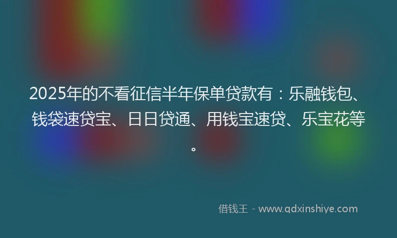 2025年的不看征信半年保单贷款有：乐融钱包、钱袋速贷宝、日日贷通、用钱宝速贷、乐宝花等。