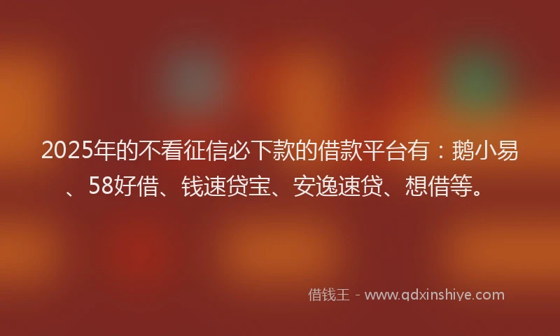 2025年的不看征信必下款的借款平台有：鹅小易、58好借、钱速贷宝、安逸速贷、想借等。
