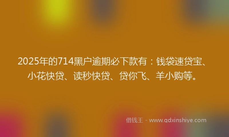 2025年的714黑户逾期必下款有：钱袋速贷宝、小花快贷、读秒快贷、贷你飞、羊小购等。