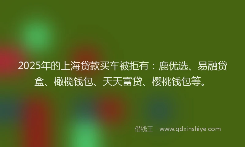2025年的上海贷款买车被拒有：鹿优选、易融贷盒、橄榄钱包、天天富贷、樱桃钱包等。