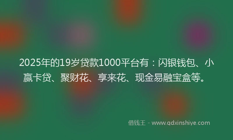 2025年的19岁贷款1000平台有：闪银钱包、小赢卡贷、聚财花、享来花、现金易融宝盒等。