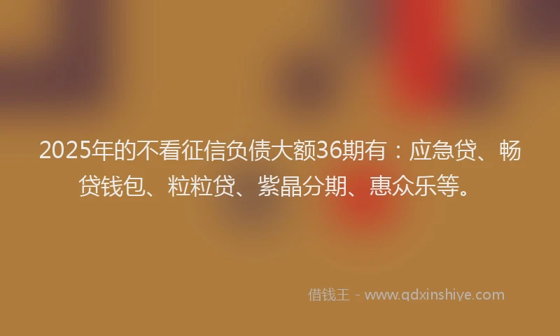2025年的不看征信负债大额36期有：应急贷、畅贷钱包、粒粒贷、紫晶分期、惠众乐等。