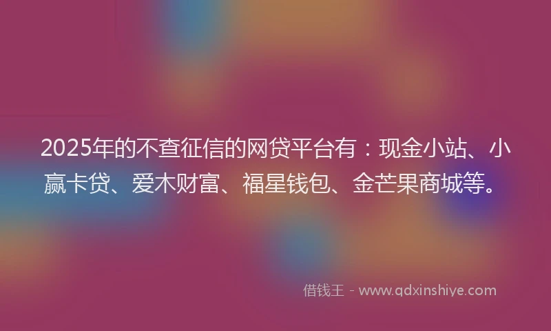 2025年的不查征信的网贷平台有：现金小站、小赢卡贷、爱木财富、福星钱包、金芒果商城等。