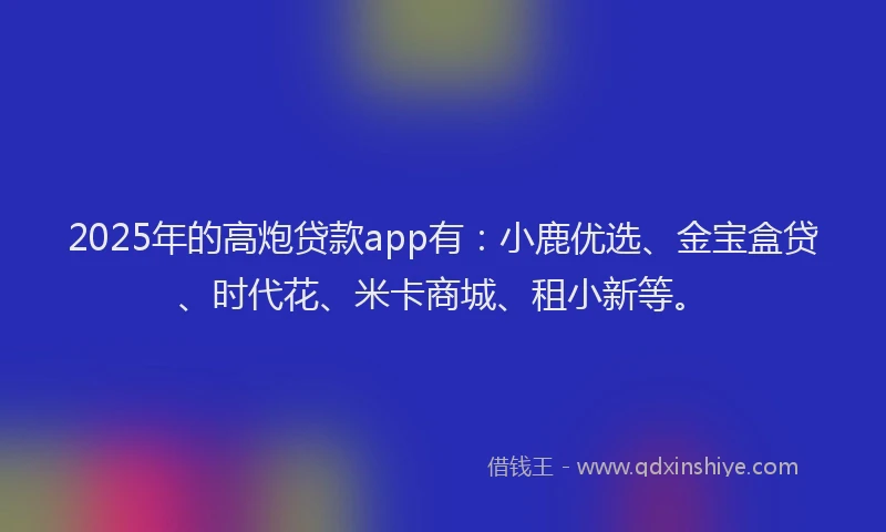 2025年的高炮贷款app有：小鹿优选、金宝盒贷、时代花、米卡商城、租小新等。
