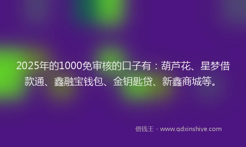 2025年的1000免审核的口子有：葫芦花、星梦借款通、鑫融宝钱包、金钥匙贷、新鑫商城等。