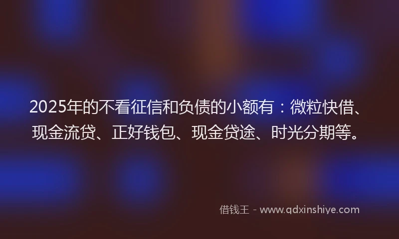 2025年的不看征信和负债的小额有：微粒快借、现金流贷、正好钱包、现金贷途、时光分期等。