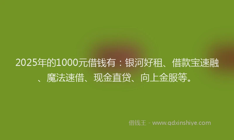 2025年的1000元借钱有：银河好租、借款宝速融、魔法速借、现金直贷、向上金服等。