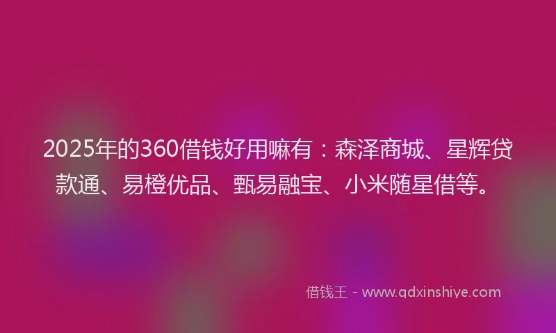 2025年的360借钱好用嘛有：森泽商城、星辉贷款通、易橙优品、甄易融宝、小米随星借等。