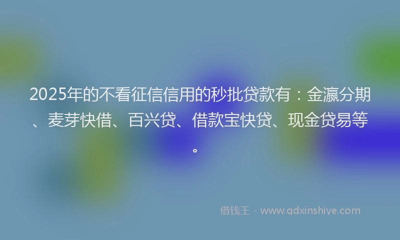 2025年的不看征信信用的秒批贷款有：金瀛分期、麦芽快借、百兴贷、借款宝快贷、现金贷易等。
