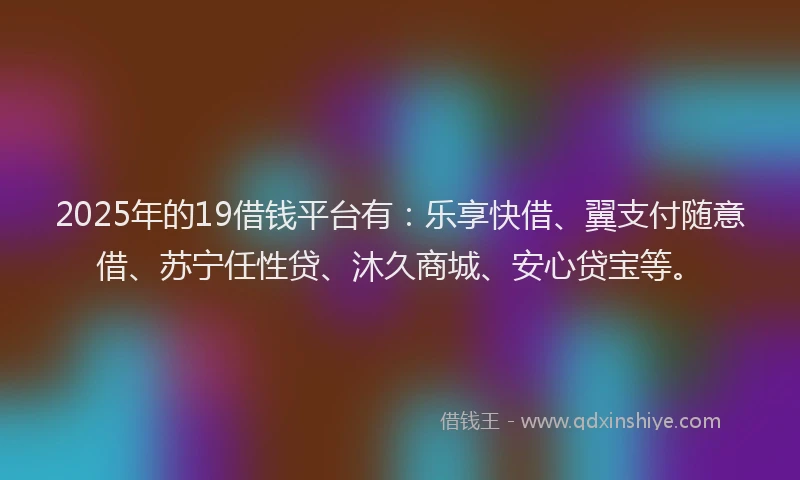2025年的19借钱平台有：乐享快借、翼支付随意借、苏宁任性贷、沐久商城、安心贷宝等。