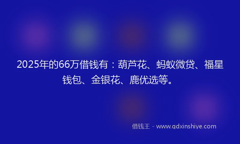 2025年的66万借钱有：葫芦花、蚂蚁微贷、福星钱包、金银花、鹿优选等。
