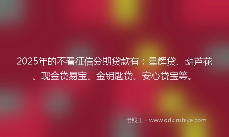 2025年的不看征信分期贷款有：星辉贷、葫芦花、现金贷易宝、金钥匙贷、安心贷宝等。