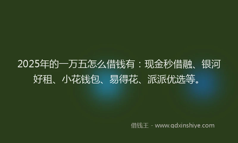 2025年的一万五怎么借钱有：现金秒借融、银河好租、小花钱包、易得花、派派优选等。