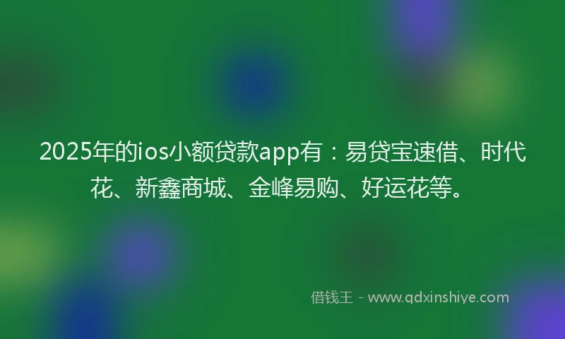 2025年的ios小额贷款app有：易贷宝速借、时代花、新鑫商城、金峰易购、好运花等。