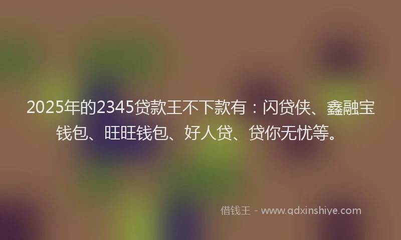 2025年的2345贷款王不下款有：闪贷侠、鑫融宝钱包、旺旺钱包、好人贷、贷你无忧等。