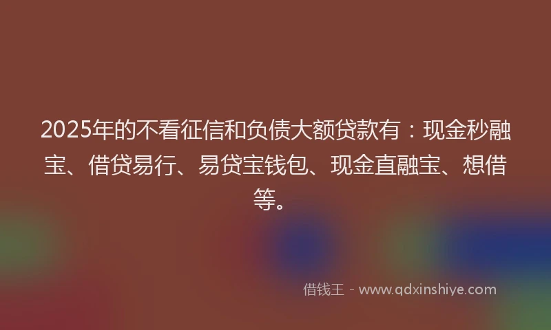 2025年的不看征信和负债大额贷款有：现金秒融宝、借贷易行、易贷宝钱包、现金直融宝、想借等。