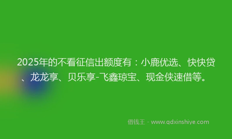2025年的不看征信出额度有：小鹿优选、快快贷、龙龙享、贝乐享-飞鑫琼宝、现金侠速借等。