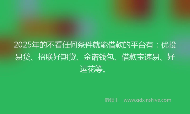 2025年的不看任何条件就能借款的平台有：优投易贷、招联好期贷、金诺钱包、借款宝速易、好运花等。