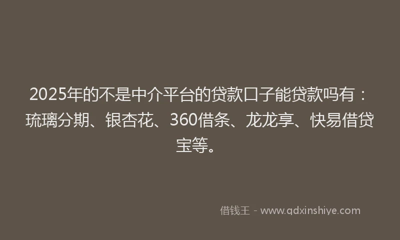 2025年的不是中介平台的贷款口子能贷款吗有：琉璃分期、银杏花、360借条、龙龙享、快易借贷宝等。