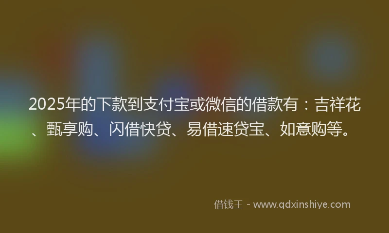 2025年的下款到支付宝或微信的借款有：吉祥花、甄享购、闪借快贷、易借速贷宝、如意购等。