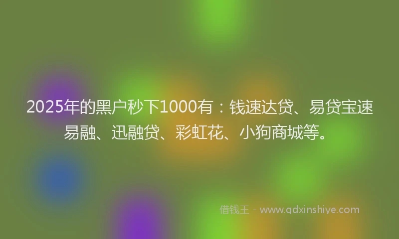 2025年的黑户秒下1000有：钱速达贷、易贷宝速易融、迅融贷、彩虹花、小狗商城等。