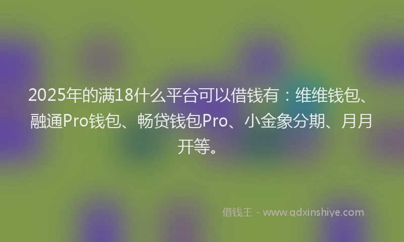 2025年的满18什么平台可以借钱有：维维钱包、融通Pro钱包、畅贷钱包Pro、小金象分期、月月开等。