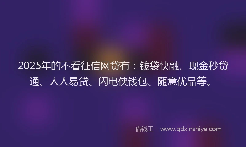 2025年的不看征信网贷有：钱袋快融、现金秒贷通、人人易贷、闪电侠钱包、随意优品等。