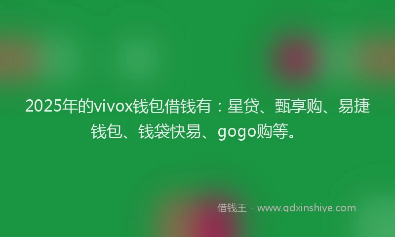 2025年的vivox钱包借钱有：星贷、甄享购、易捷钱包、钱袋快易、gogo购等。
