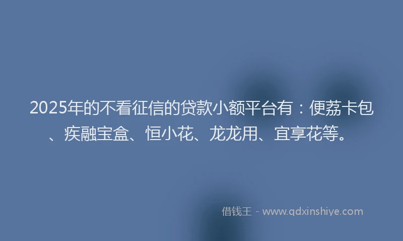 2025年的不看征信的贷款小额平台有：便荔卡包、疾融宝盒、恒小花、龙龙用、宜享花等。