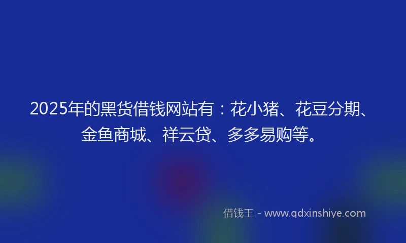 2025年的黑货借钱网站有：花小猪、花豆分期、金鱼商城、祥云贷、多多易购等。