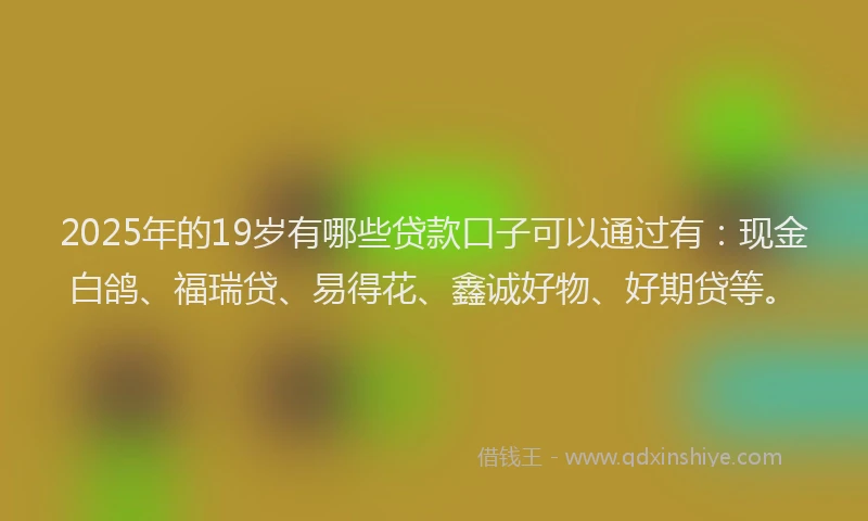 2025年的19岁有哪些贷款口子可以通过有：现金白鸽、福瑞贷、易得花、鑫诚好物、好期贷等。