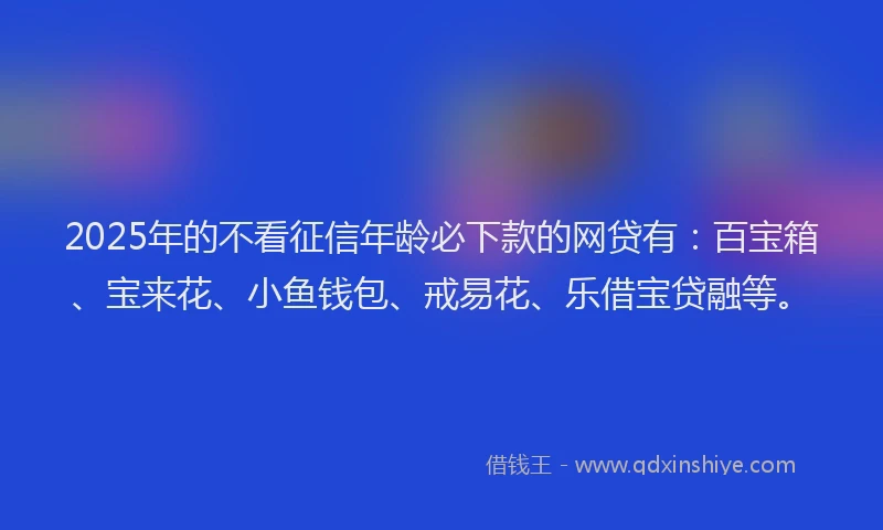 2025年的不看征信年龄必下款的网贷有：百宝箱、宝来花、小鱼钱包、戒易花、乐借宝贷融等。